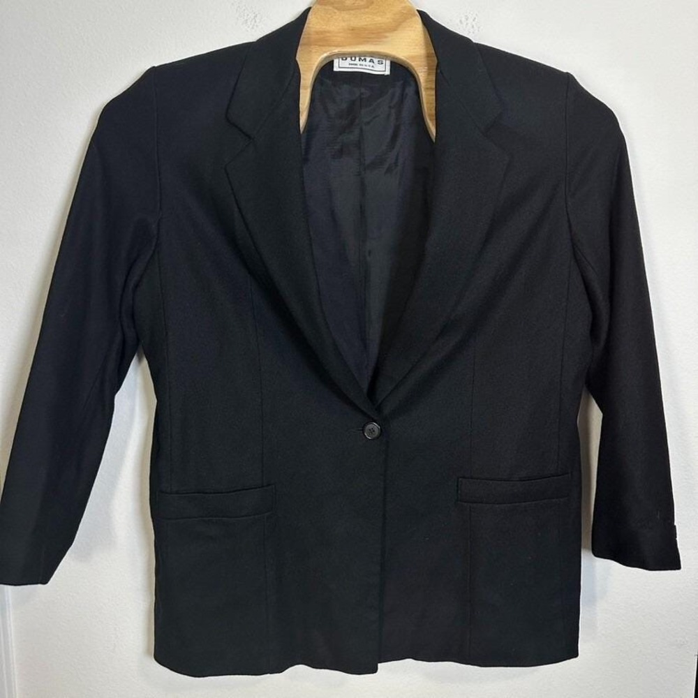 Dumas Blazer Women 14 Black Pure Wool Single Button‎ Made in USA Vintage 756